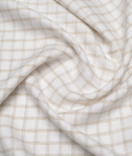Burgoyne  80 LEA Irish Linen Checks  Unstitched Shirt or Kurta Fabric (White & Light Brown)
