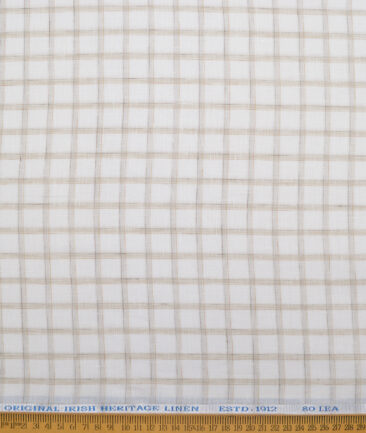 Burgoyne  80 LEA Irish Linen Checks  Unstitched Shirt or Kurta Fabric (White & Light Brown)