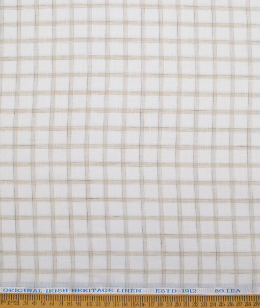 Burgoyne  80 LEA Irish Linen Checks  Unstitched Shirt or Kurta Fabric (White & Light Brown)