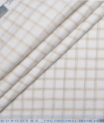 Burgoyne  80 LEA Irish Linen Checks  Unstitched Shirt or Kurta Fabric (White & Light Brown)