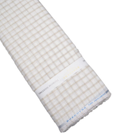 Burgoyne  80 LEA Irish Linen Checks  Unstitched Shirt or Kurta Fabric (White & Light Brown)