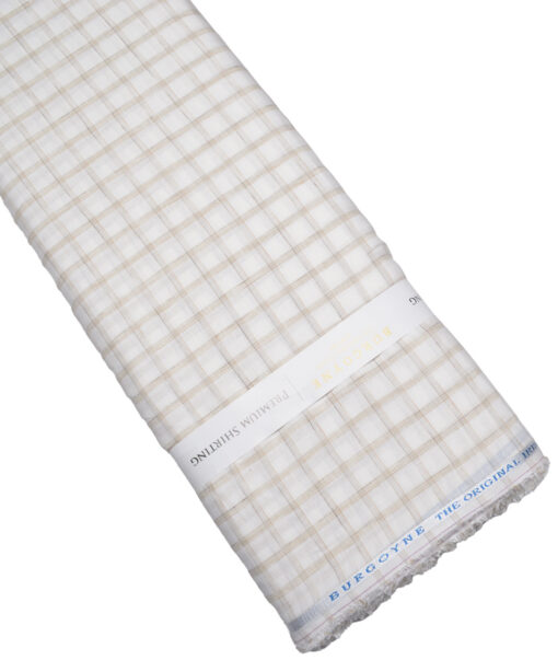 Burgoyne  80 LEA Irish Linen Checks  Unstitched Shirt or Kurta Fabric (White & Light Brown)