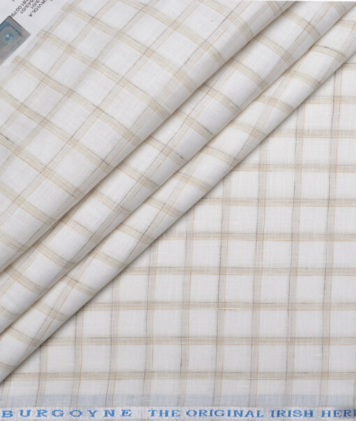 Burgoyne  80 LEA Irish Linen Checks  Unstitched Shirt or Kurta Fabric (White & Light Brown)