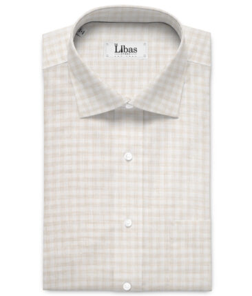 Burgoyne  80 LEA Irish Linen Checks  Unstitched Shirt or Kurta Fabric (White & Light Brown)