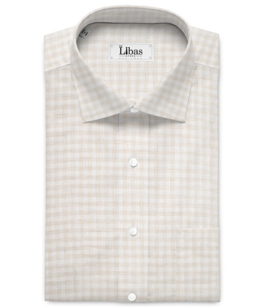 Burgoyne  80 LEA Irish Linen Checks  Unstitched Shirt or Kurta Fabric (White & Light Brown)