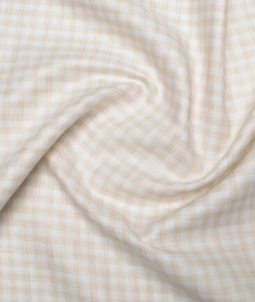 Burgoyne  80 LEA Irish Linen Checks  Unstitched Shirt or Kurta Fabric (White & Light Brown)