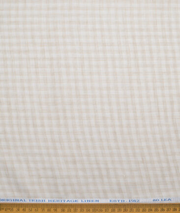 Burgoyne  80 LEA Irish Linen Checks  Unstitched Shirt or Kurta Fabric (White & Light Brown)