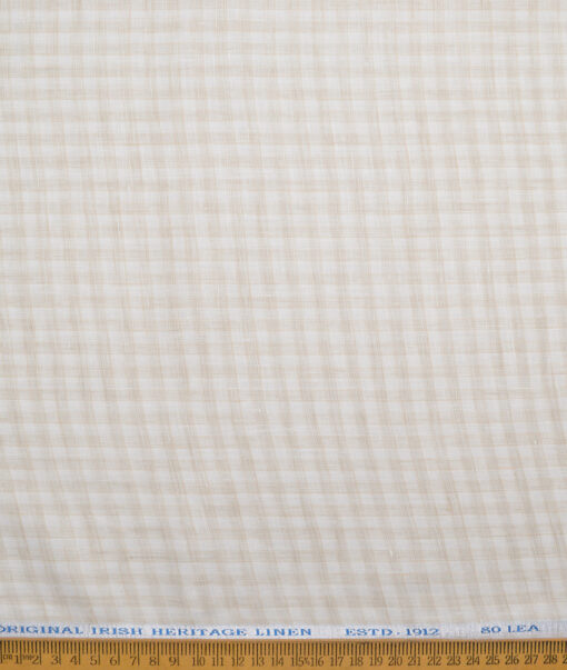 Burgoyne  80 LEA Irish Linen Checks  Unstitched Shirt or Kurta Fabric (White & Light Brown)