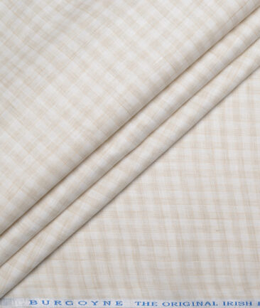 Burgoyne  80 LEA Irish Linen Checks  Unstitched Shirt or Kurta Fabric (White & Light Brown)