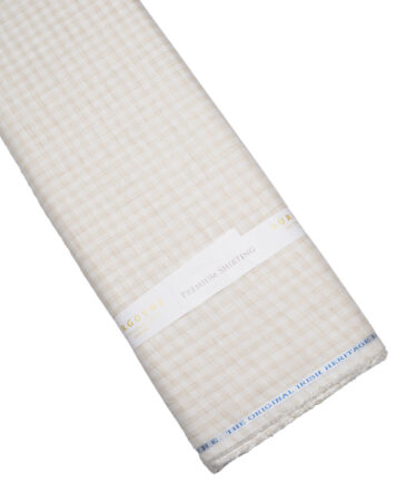 Burgoyne  80 LEA Irish Linen Checks  Unstitched Shirt or Kurta Fabric (White & Light Brown)