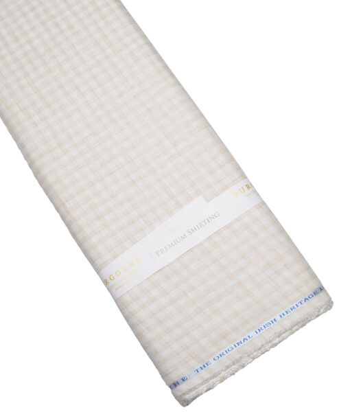 Burgoyne  80 LEA Irish Linen Checks  Unstitched Shirt or Kurta Fabric (White & Light Brown)