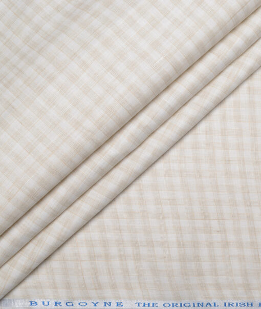 Burgoyne  80 LEA Irish Linen Checks  Unstitched Shirt or Kurta Fabric (White & Light Brown)