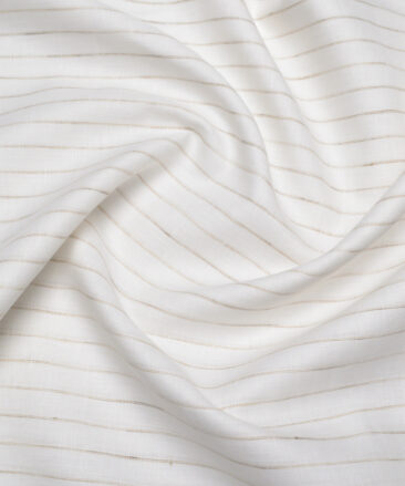 Burgoyne  80 LEA Irish Linen Striped  Unstitched Shirt or Kurta Fabric (White & Light Brown)