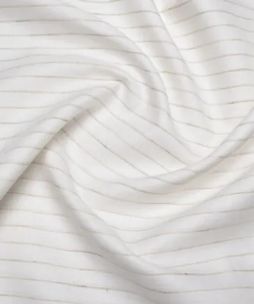 Burgoyne  80 LEA Irish Linen Striped  Unstitched Shirt or Kurta Fabric (White & Light Brown)