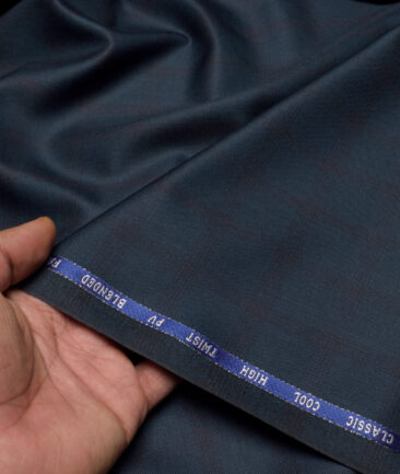 J.hampstead Men's Poly Viscose  Checks  Unstitched Suiting Fabric (Dark Blue)