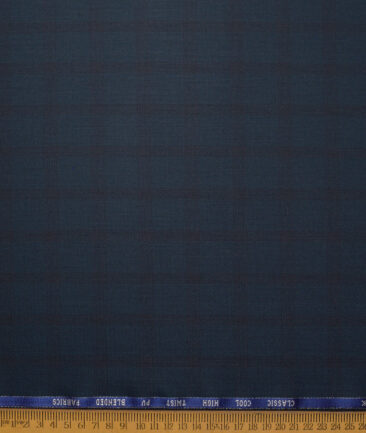 J.hampstead Men's Poly Viscose  Checks  Unstitched Suiting Fabric (Dark Blue)