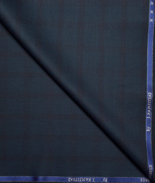 J.hampstead Men's Poly Viscose  Checks  Unstitched Suiting Fabric (Dark Blue)