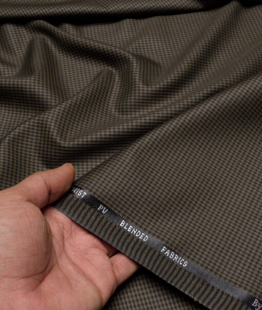 J.hampstead Men's Poly Viscose  Checks  Unstitched Suiting Fabric (Dark Brown)