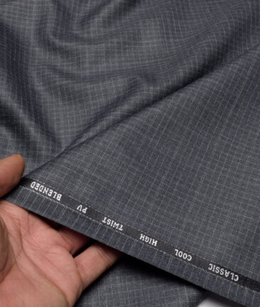 J.hampstead Men's Poly Viscose  Checks  Unstitched Suiting Fabric (Dark Grey)