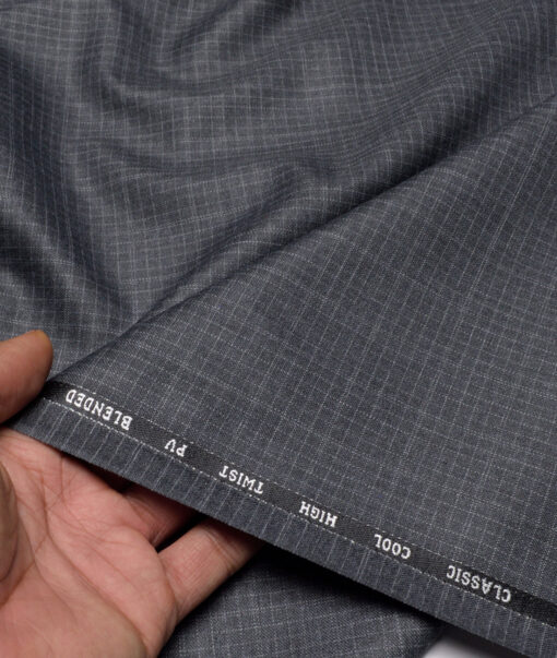 J.hampstead Men's Poly Viscose  Checks  Unstitched Suiting Fabric (Dark Grey)