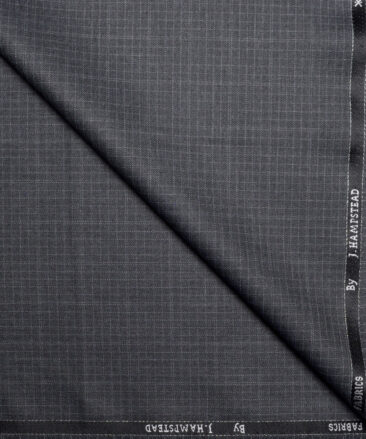 J.hampstead Men's Poly Viscose  Checks  Unstitched Suiting Fabric (Dark Grey)