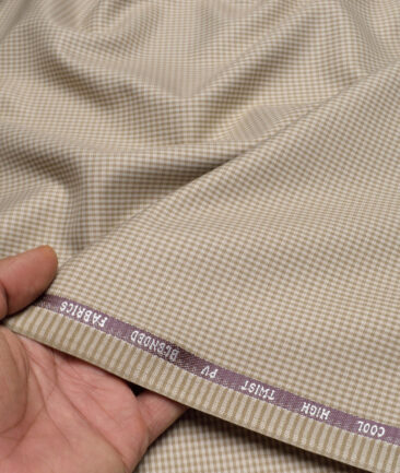 J.hampstead Men's Poly Viscose  Checks  Unstitched Suiting Fabric (Khakhi Brown)