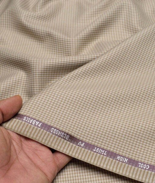 J.hampstead Men's Poly Viscose  Checks  Unstitched Suiting Fabric (Khakhi Brown)