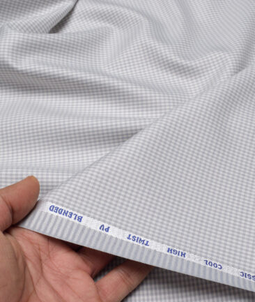 J.hampstead Men's Poly Viscose  Checks  Unstitched Suiting Fabric (Light Grey)