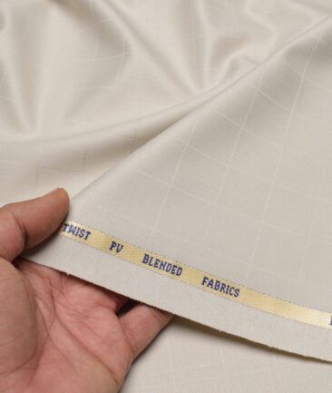 J.hampstead Men's Poly Viscose  Checks  Unstitched Suiting Fabric (Cream)