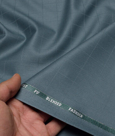 J.hampstead Men's Poly Viscose  Checks  Unstitched Stretchable Suiting Fabric (Turquoise Grey)