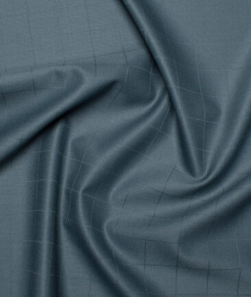 J.hampstead Men's Poly Viscose  Checks  Unstitched Stretchable Suiting Fabric (Turquoise Grey)