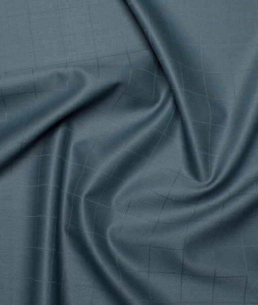 J.hampstead Men's Poly Viscose  Checks  Unstitched Stretchable Suiting Fabric (Turquoise Grey)