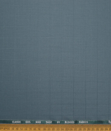 J.hampstead Men's Poly Viscose  Checks  Unstitched Stretchable Suiting Fabric (Turquoise Grey)