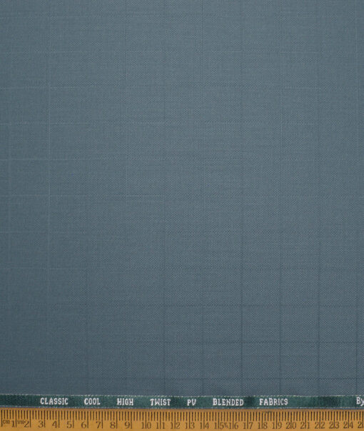 J.hampstead Men's Poly Viscose  Checks  Unstitched Stretchable Suiting Fabric (Turquoise Grey)