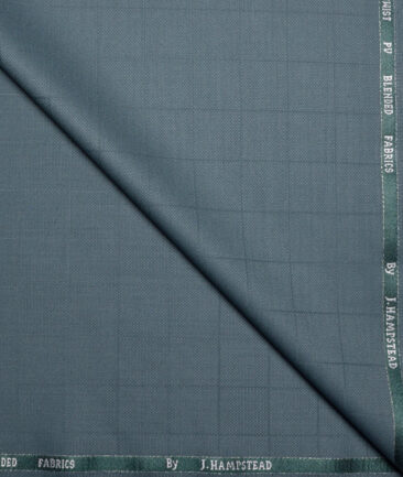J.hampstead Men's Poly Viscose  Checks  Unstitched Stretchable Suiting Fabric (Turquoise Grey)