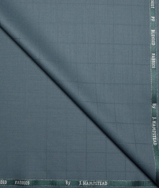 J.hampstead Men's Poly Viscose  Checks  Unstitched Stretchable Suiting Fabric (Turquoise Grey)