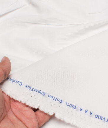Arvind  Cotton Corduroy Striped  Shirting Fabric (White)