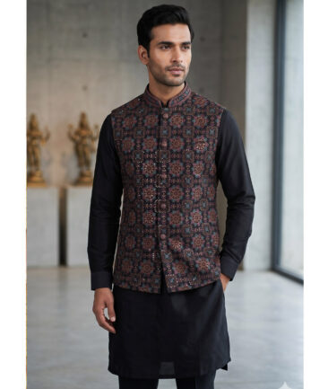 Absoluto  Faux Silk  Embroidered  Ethnic Suiting Fabric (Black) - Image 2