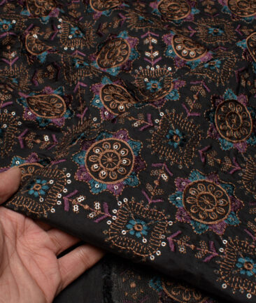 Absoluto  Faux Silk  Embroidered  Ethnic Suiting Fabric (Black)