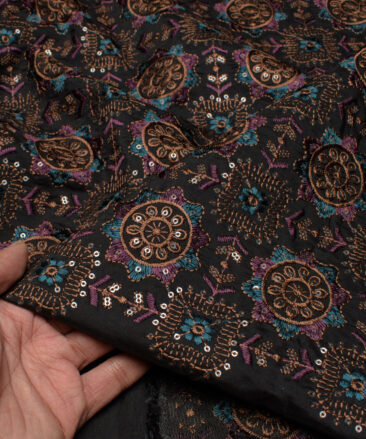 Absoluto  Faux Silk  Embroidered  Ethnic Suiting Fabric (Black)