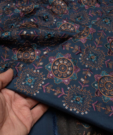 Absoluto  Faux Silk  Embroidered  Ethnic Suiting Fabric (Royal Blue)