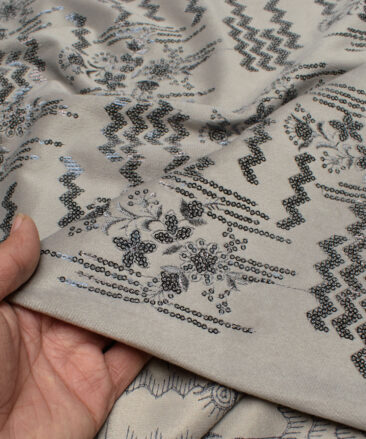 Aspen  Velvet  Embroidered  Ethnic Suiting Fabric (Light Grey)