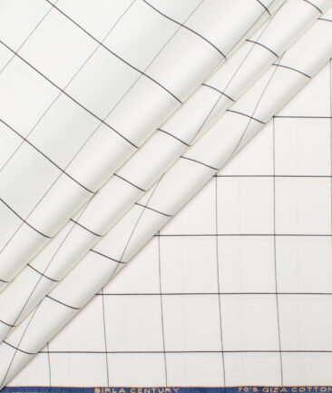Birla Century 70's Giza Cotton Checks Shirting Fabric (White)