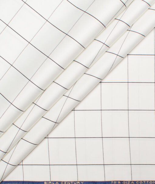 Birla Century 70's Giza Cotton Checks Shirting Fabric (White)