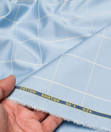 Birla Century 60's Giza Cotton Checks Shirting Fabric (Sky Blue)