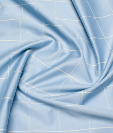 Birla Century 60's Giza Cotton Checks Shirting Fabric (Sky Blue)
