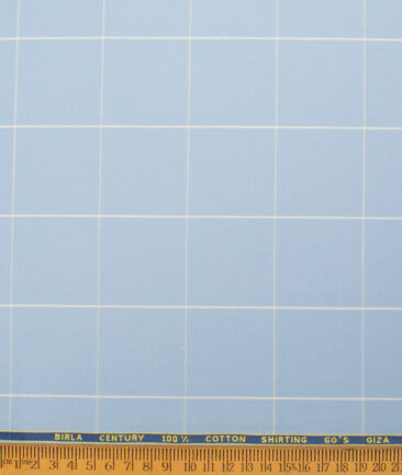 Birla Century 60's Giza Cotton Checks Shirting Fabric (Sky Blue)