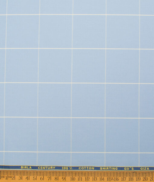 Birla Century 60's Giza Cotton Checks Shirting Fabric (Sky Blue)