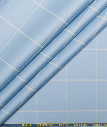 Birla Century 60's Giza Cotton Checks Shirting Fabric (Sky Blue)