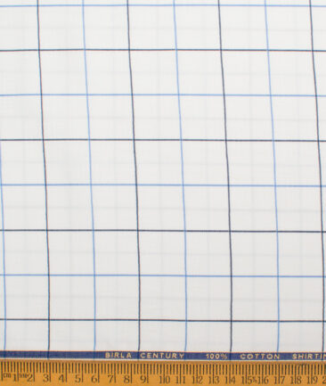 Birla Century  Cotton Checks Shirting Fabric (White)